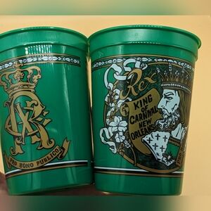 Rex New Orleans Cup Set Of 2 Plastic Green Rex King Of Carnival Mardi Gras 12oz